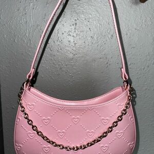 Pink Heart-Embossed Women's Bag
